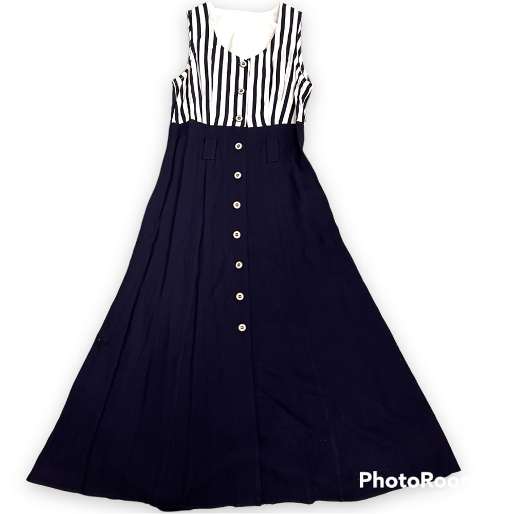 Navy and White Striped Midi Dress